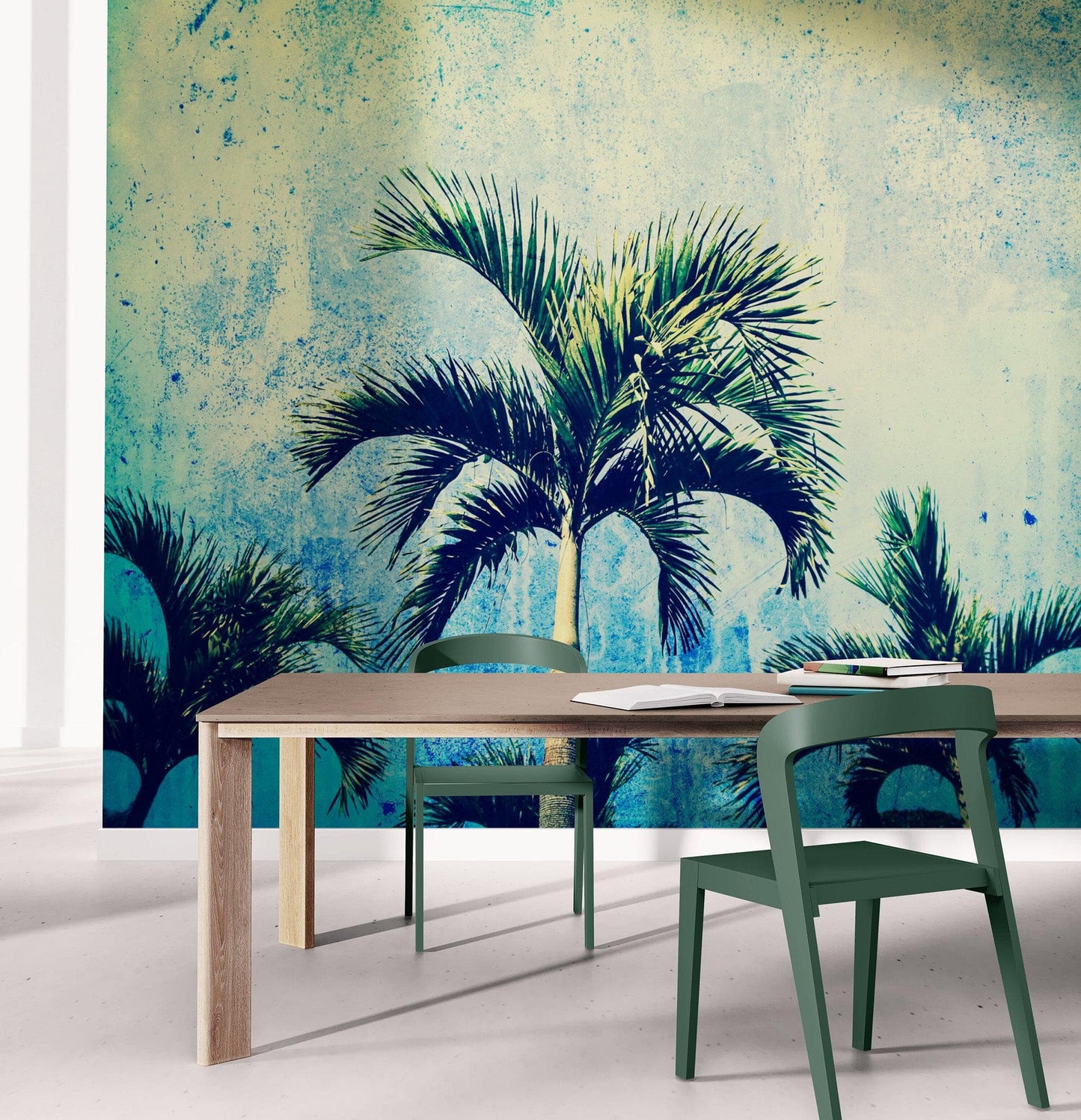 Urban Jungle Tropical Tree Wallpaper Mural. Grunge Decor. #FT-3590