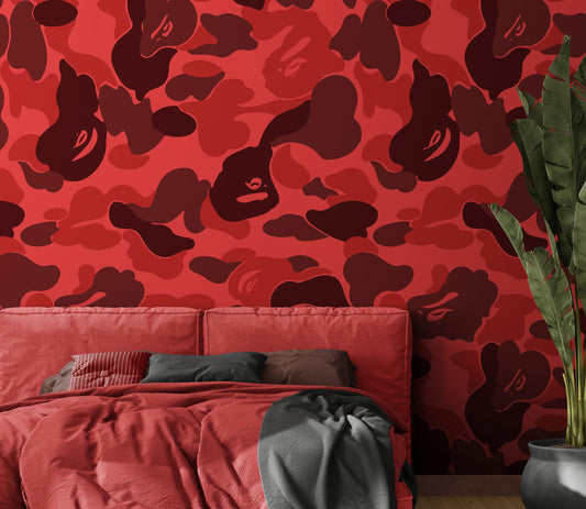Bape Camo Wallpaper Mural. Red Camo Streetwear Hype Beast Aesthetics. #7113