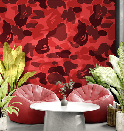 Bape Camo Wallpaper Mural. Red Camo Streetwear Hype Beast Aesthetics. #7113