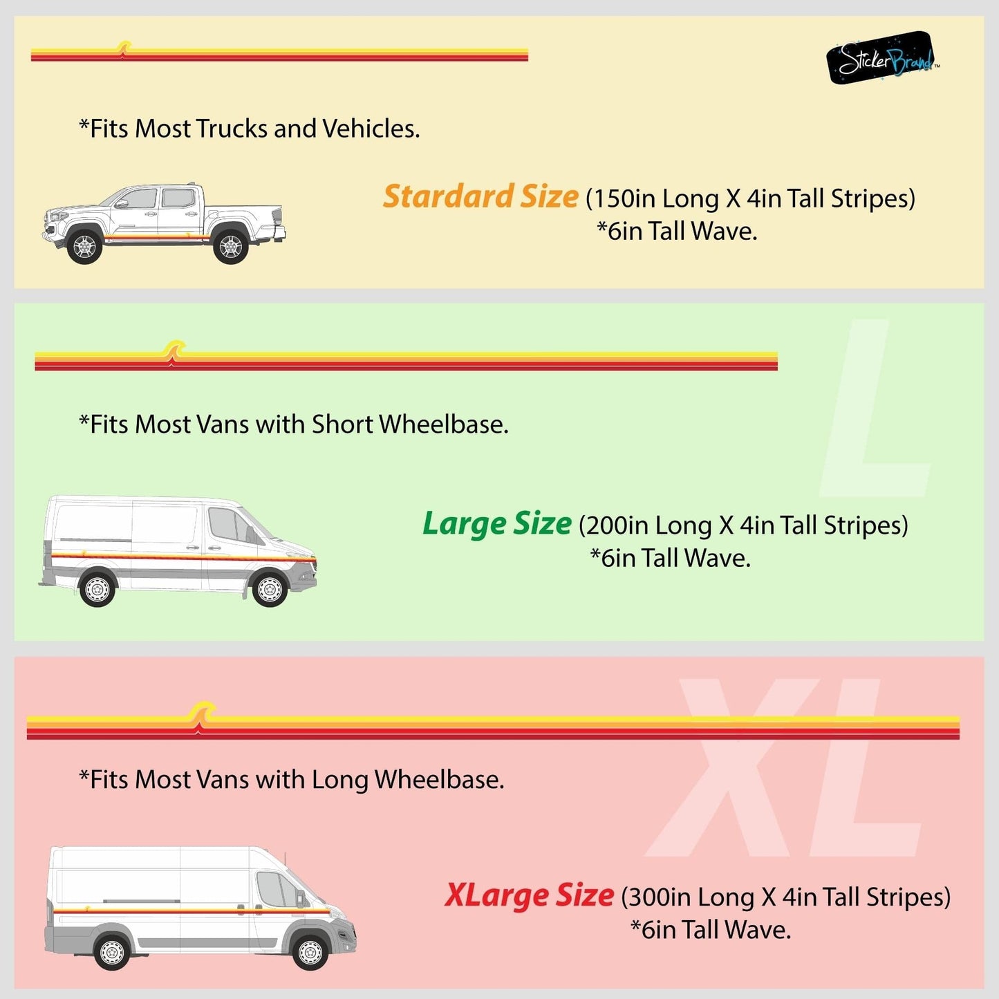 Surf Wave Truck / Car Decal. Overland Stripes Decal Sticker. Universal Fit for most Vehicles. #7051