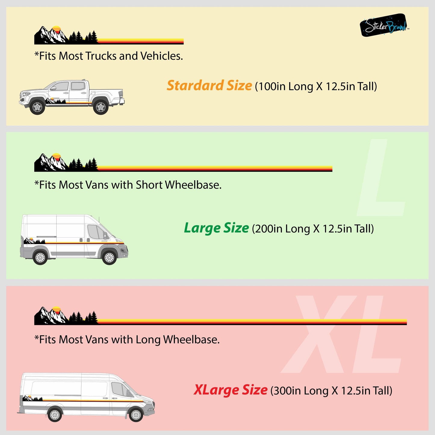 Mountain Forest Sunset Truck/Car Decal. Yellow, Orange, Red Color Scheme. #6811