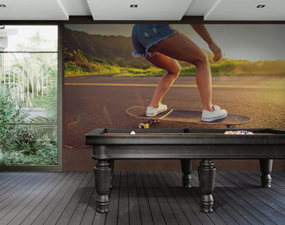 Skater Girl Wallpaper. Tropical Vibe Wall Mural. #7055