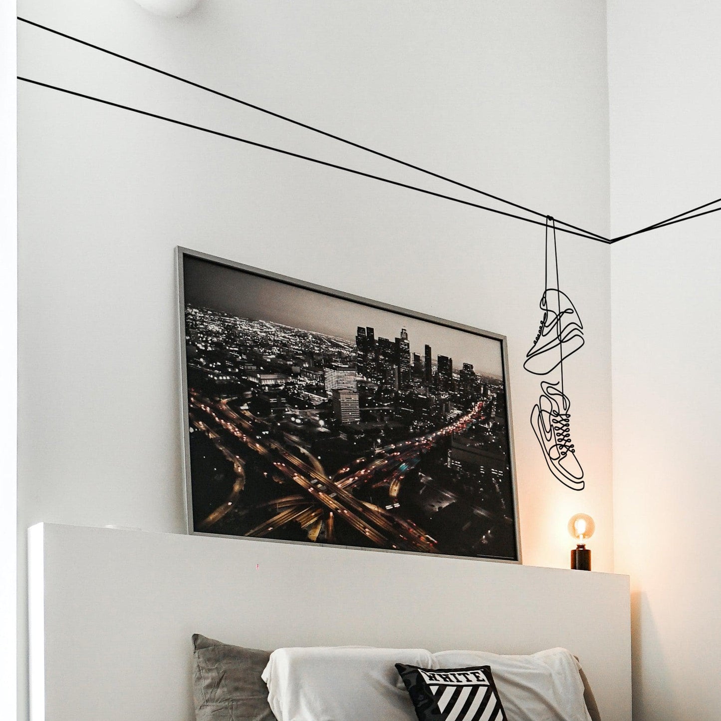 Shoes On Wire Wall Decal Sticker. NYC, Urban Theme Decor. #6750