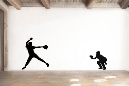 Softball Pitcher and Catcher Wall Decal Sticker. Sports-Themed Decor. #6758