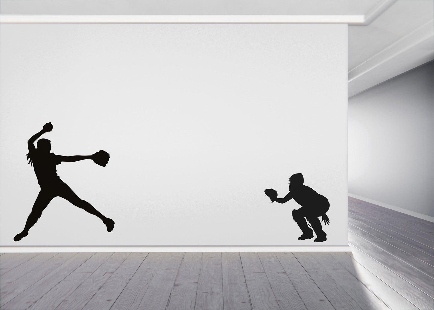 Softball Pitcher and Catcher Wall Decal Sticker. Sports-Themed Decor. #6758