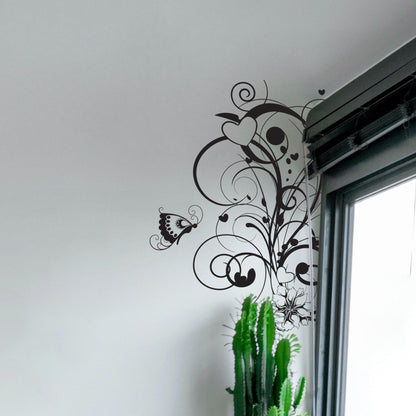 Swirly Flower Wall Decal. Butterfly Decor / Nature Love. #1023