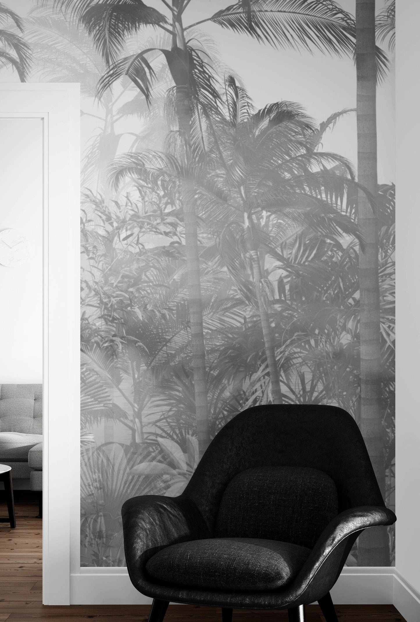 Black and White Tropical Jungle Forest Palm Trees Wallpaper Mural. #FT-448495