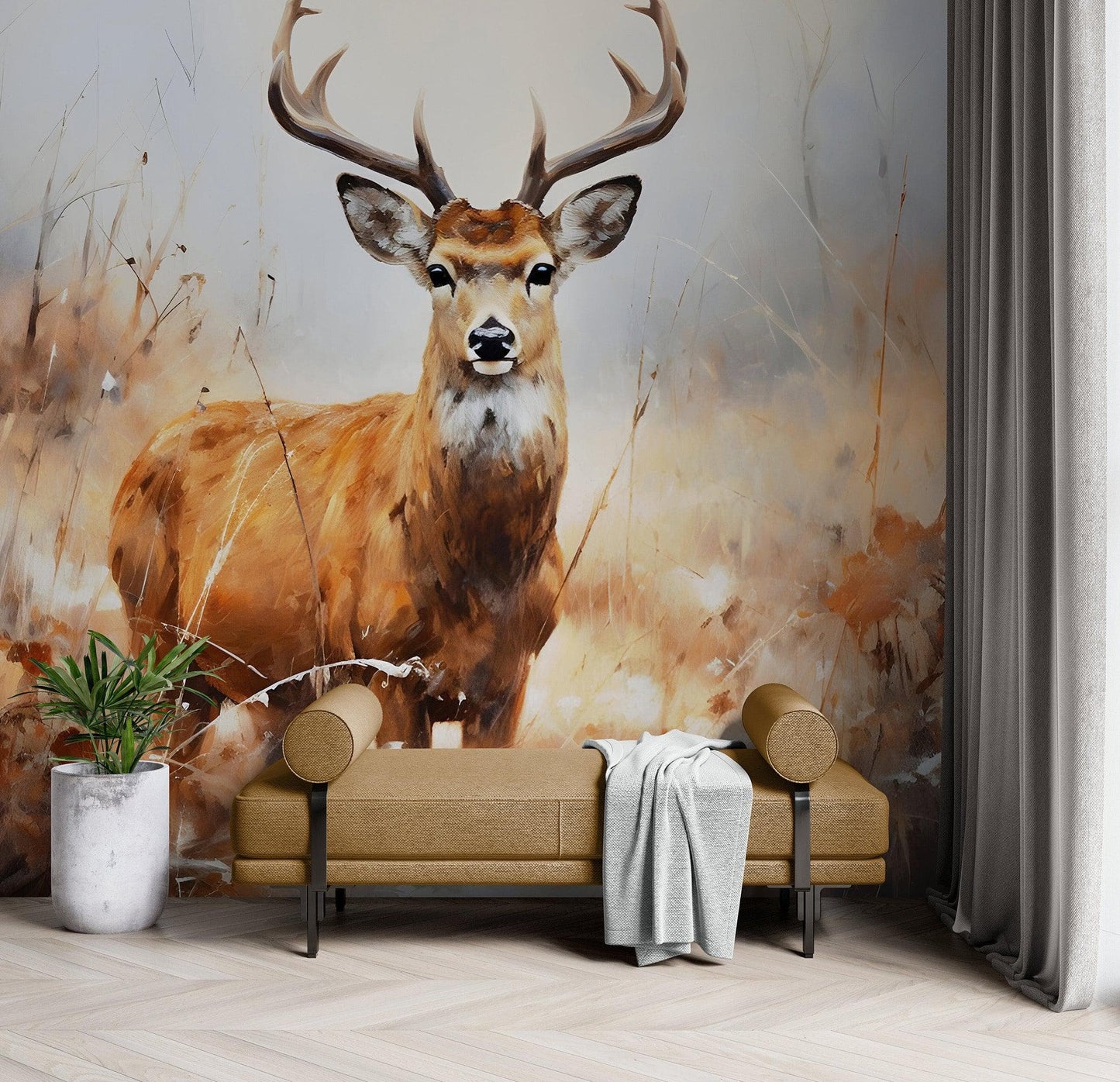 Rustic Deer in Woods Wallpaper Mural. #6824