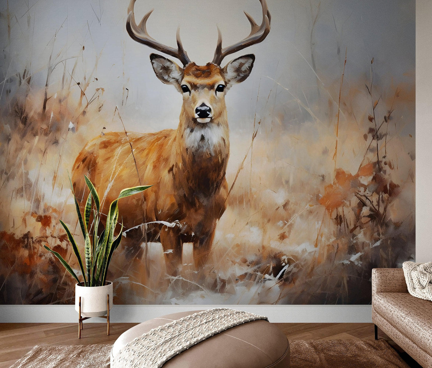 Rustic Deer in Woods Wallpaper Mural. #6824