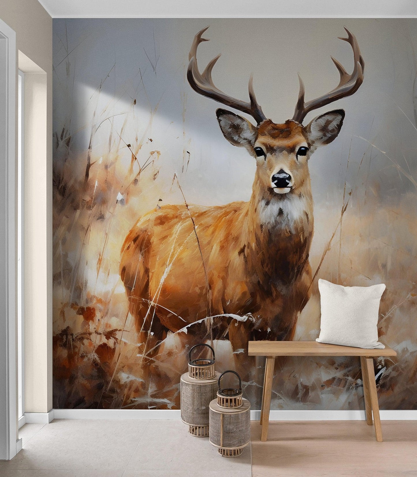 Rustic Deer in Woods Wallpaper Mural. #6824