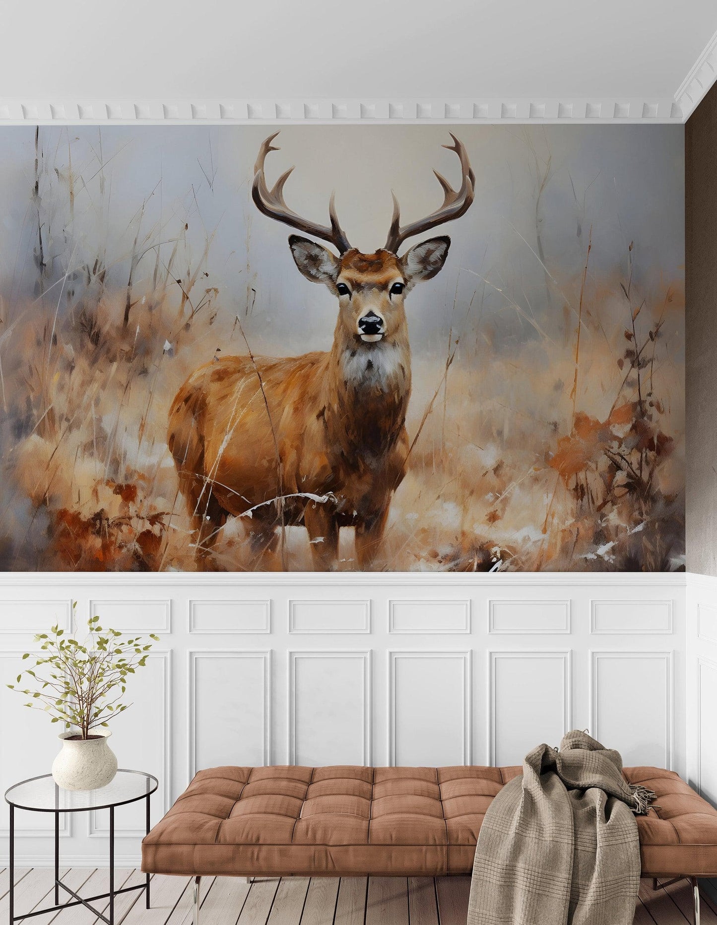 Rustic Deer in Woods Wallpaper Mural. #6824