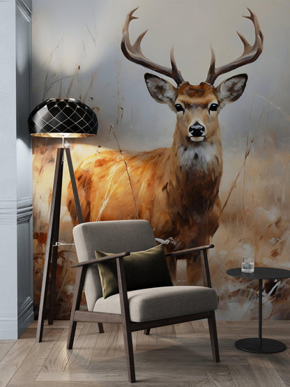 Rustic Deer in Woods Wallpaper Mural. #6824