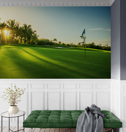 Golf Course Green Over Sunset Wallpaper Mural. #FT-3797