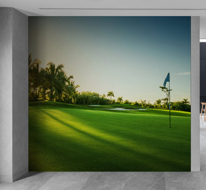 Golf Course Green Over Sunset Wallpaper Mural. #FT-3797