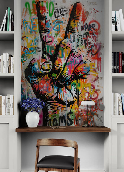 Modern Street Art Wallpaper. Graffiti Peace Sign Wall Mural. #6819