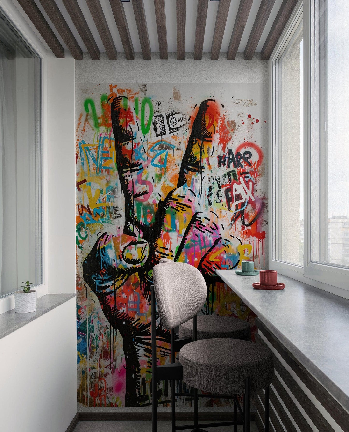 Modern Street Art Wallpaper. Graffiti Peace Sign Wall Mural. #6819