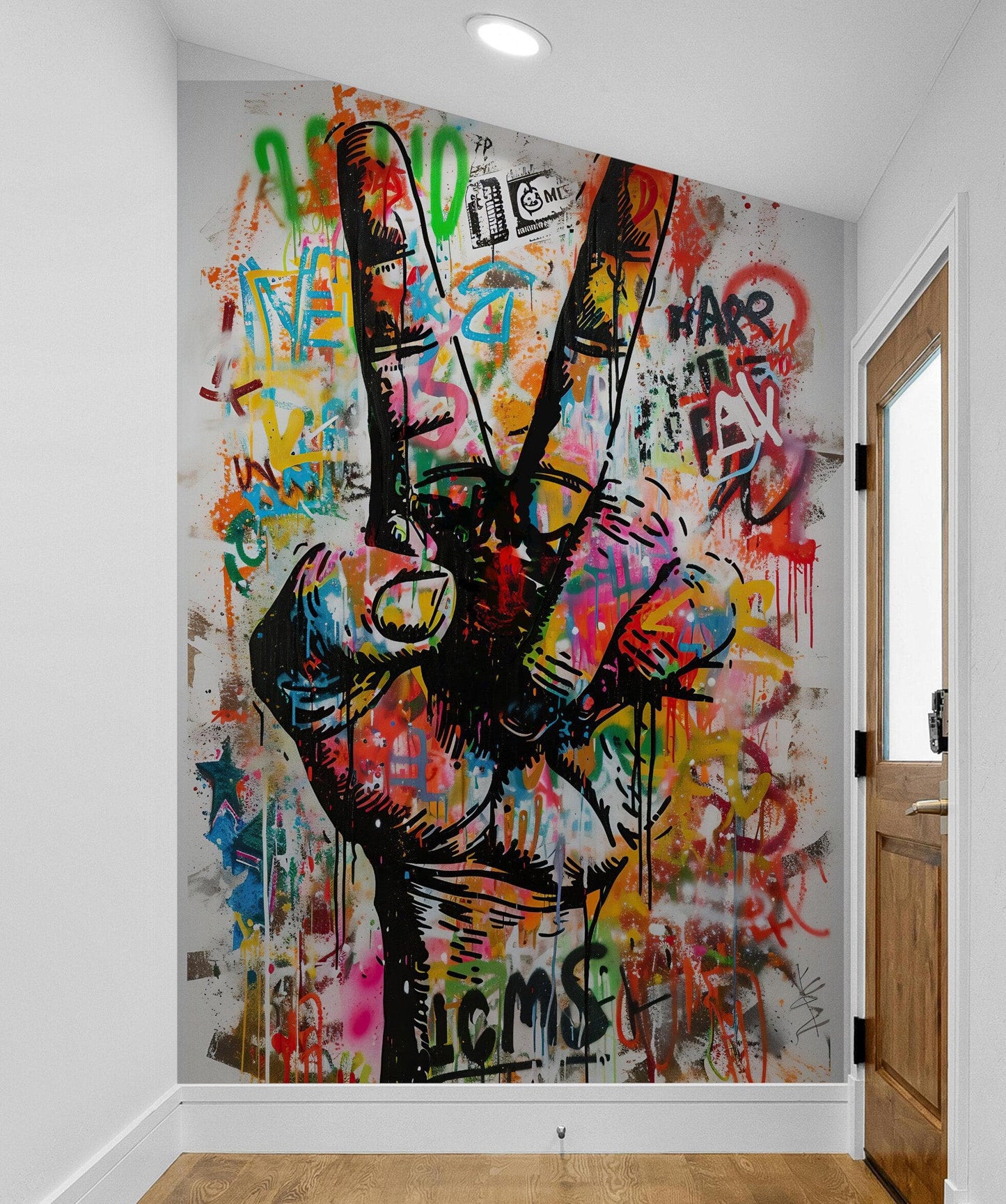 Modern Street Art Wallpaper. Graffiti Peace Sign Wall Mural. #6819