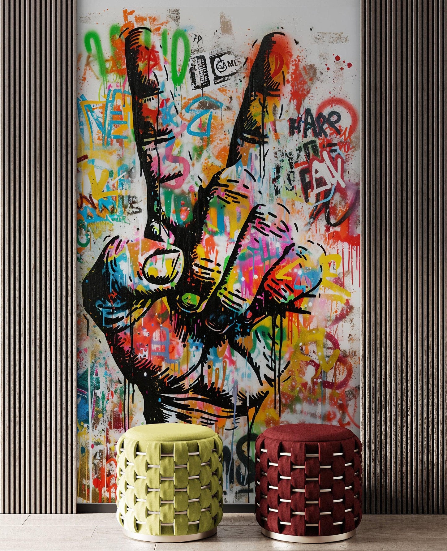 Modern Street Art Wallpaper. Graffiti Peace Sign Wall Mural. #6819