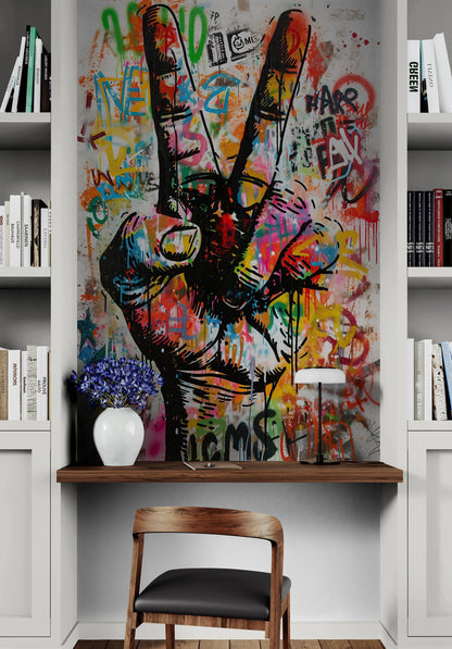 Modern Street Art Wallpaper. Graffiti Peace Sign Wall Mural. #6819