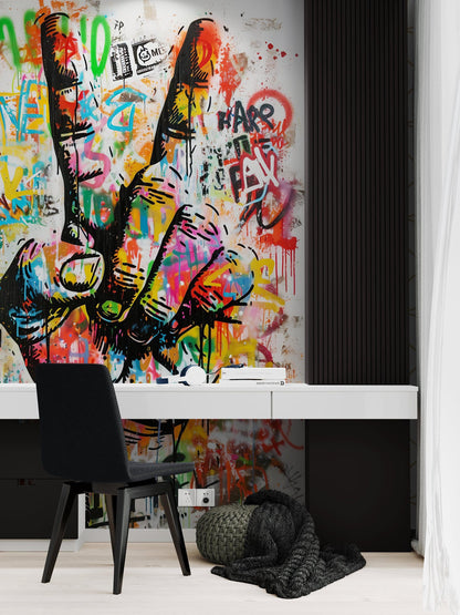 Modern Street Art Wallpaper. Graffiti Peace Sign Wall Mural. #6819