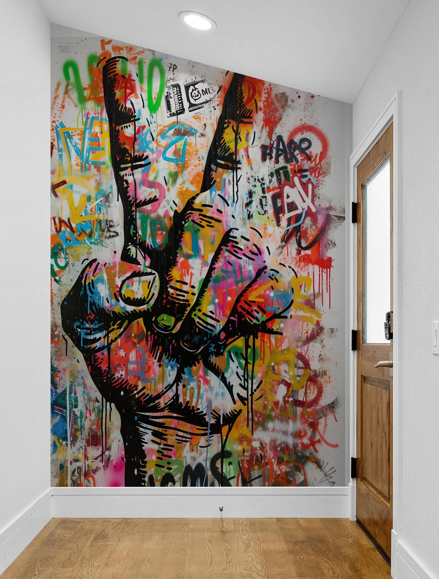 Modern Street Art Wallpaper. Graffiti Peace Sign Wall Mural. #6819