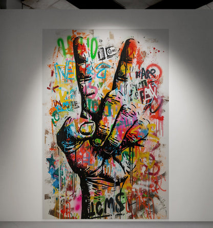 Modern Street Art Wallpaper. Graffiti Peace Sign Wall Mural. #6819