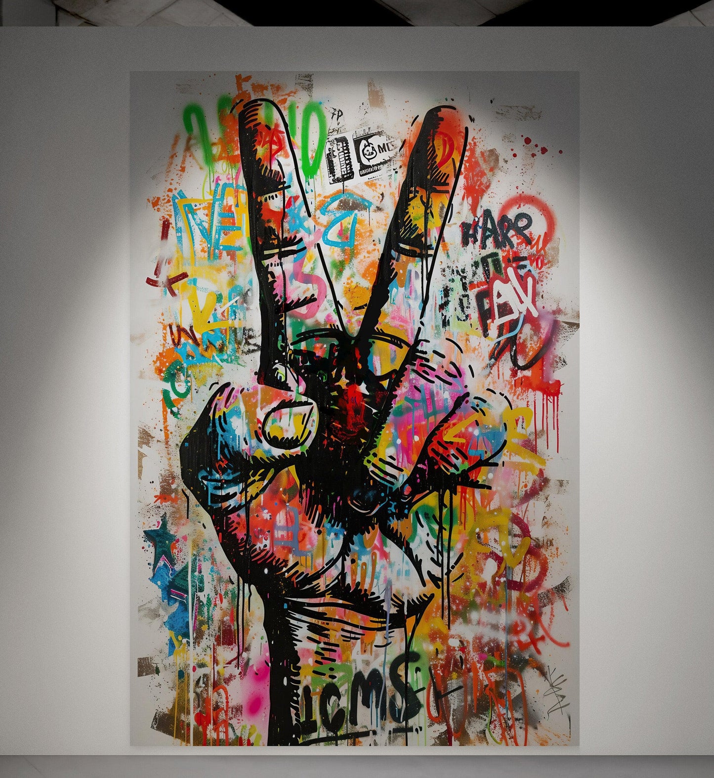 Modern Street Art Wallpaper. Graffiti Peace Sign Wall Mural. #6819