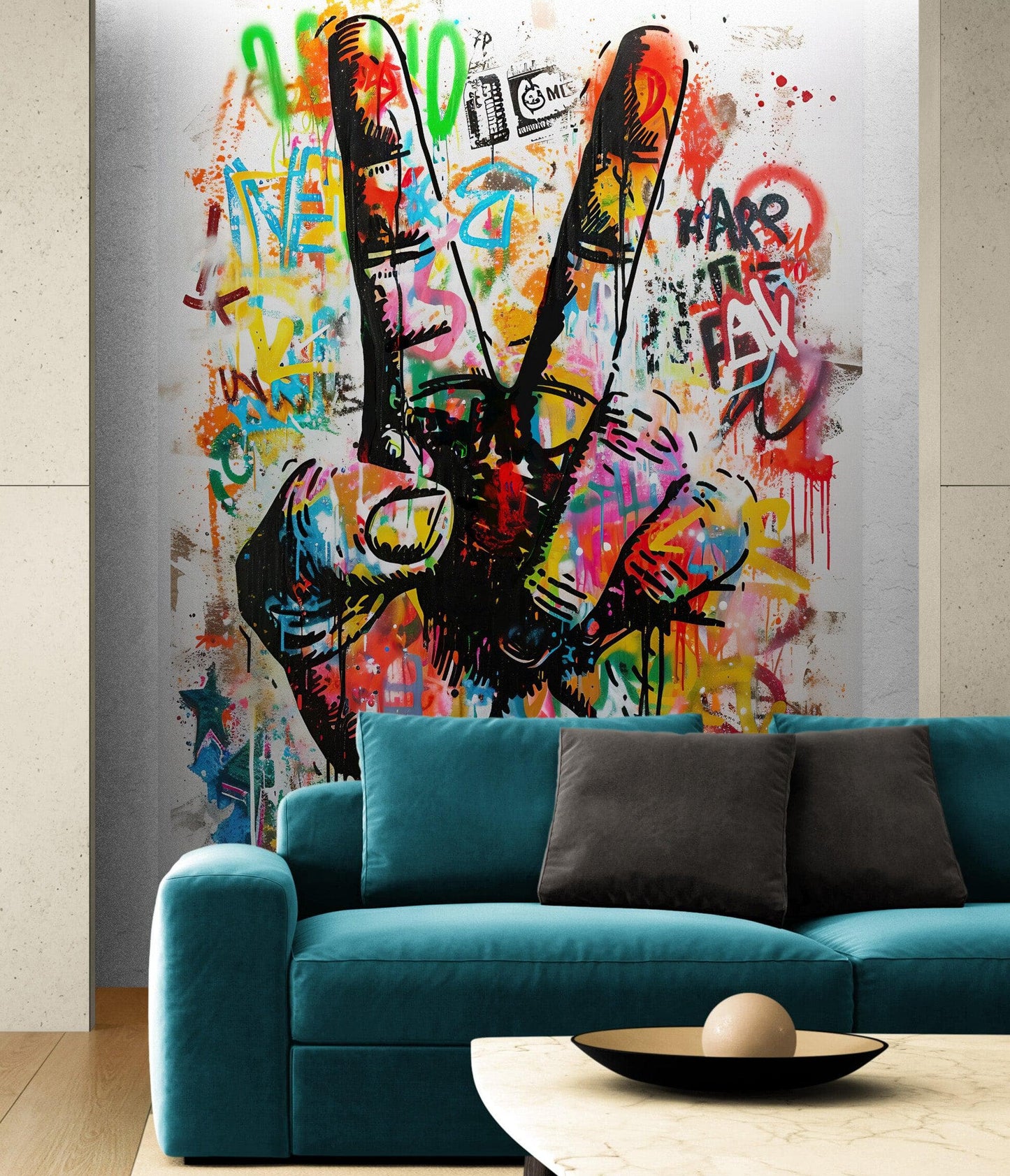 Modern Street Art Wallpaper. Graffiti Peace Sign Wall Mural. #6819