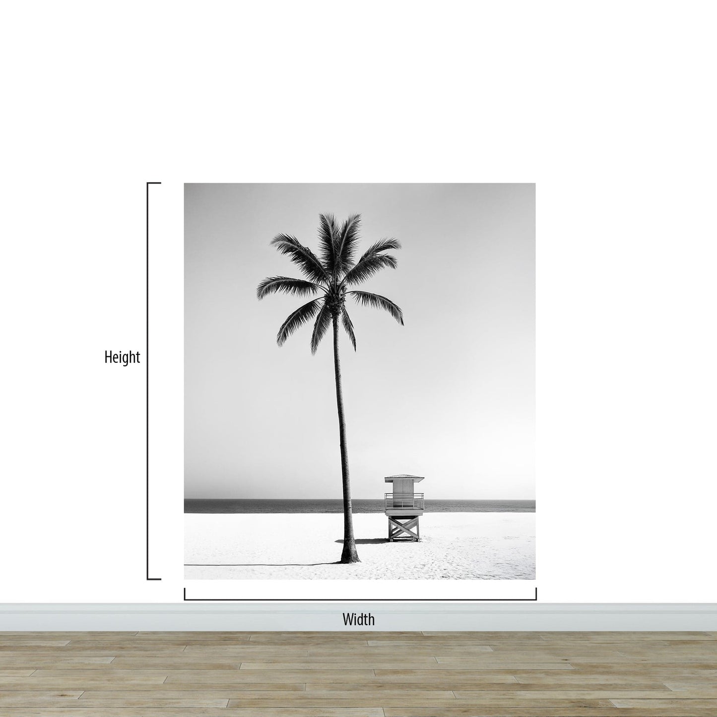 Black & White Tropical Palm Tree Beach Wallpaper Mural. #7015
