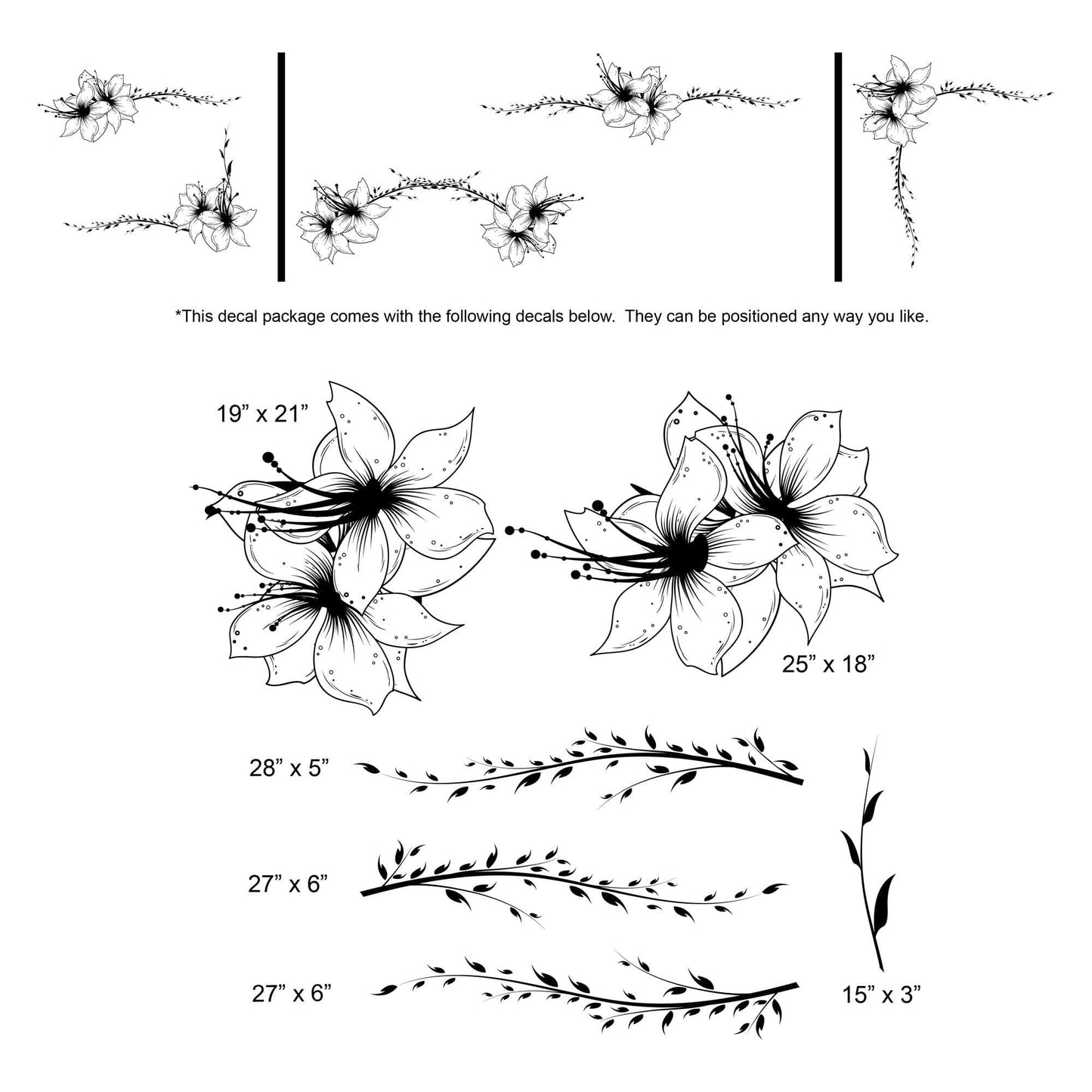 Flower Wall Decal Sticker. Floral Vines for Bedroom Walls. #361