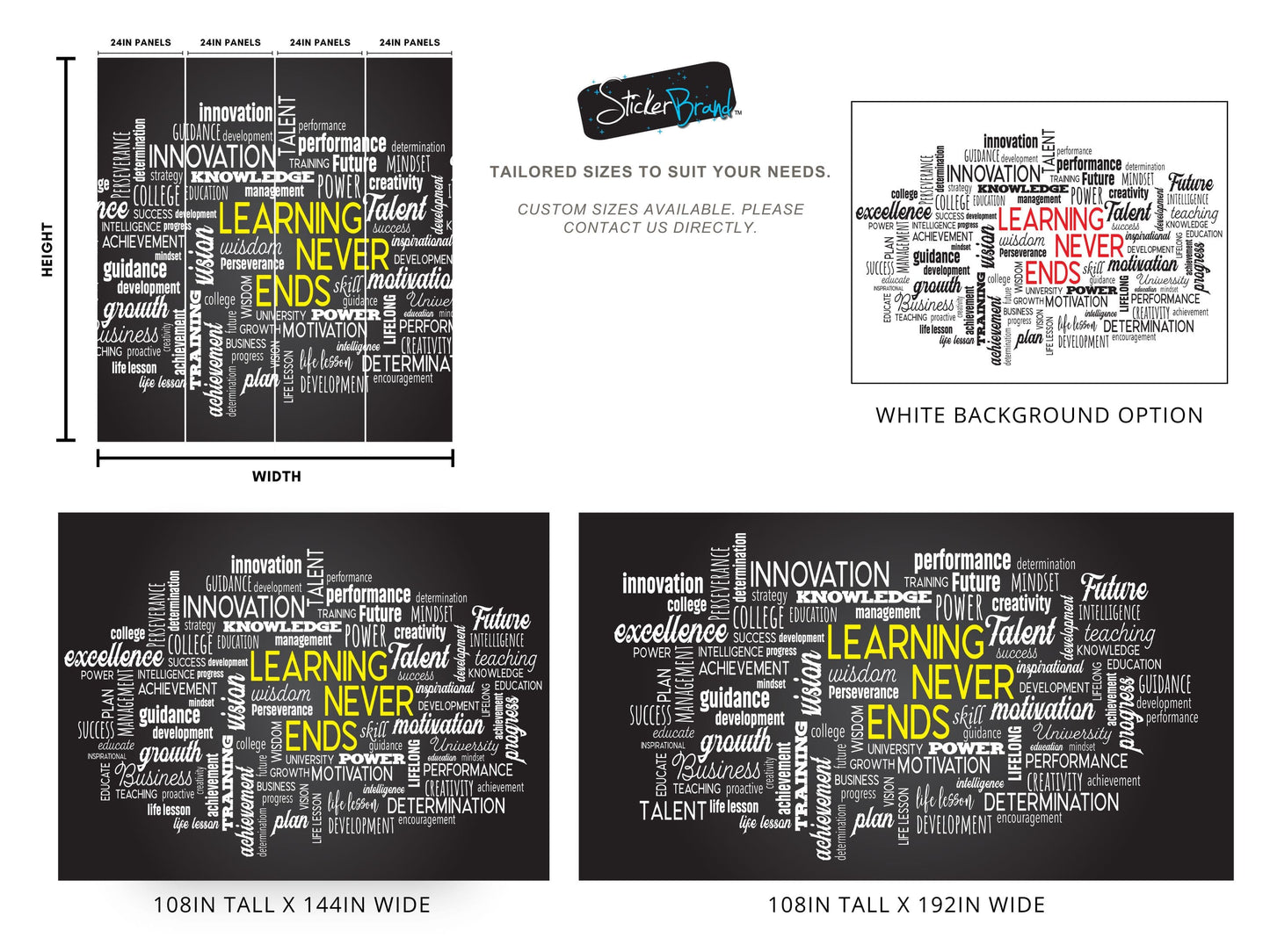 Office Wall Quote Wallpaper Mural. Learning Never Ends Motivational Business Quote. #6927