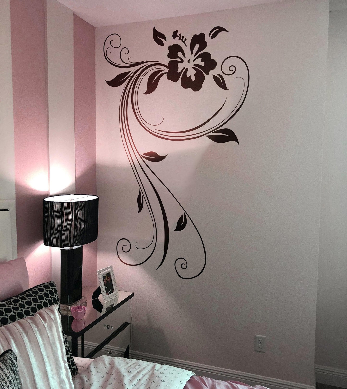 Flower Wall Decal Sticker Swirly Hibiscus Floral Decal. #OS_AA377