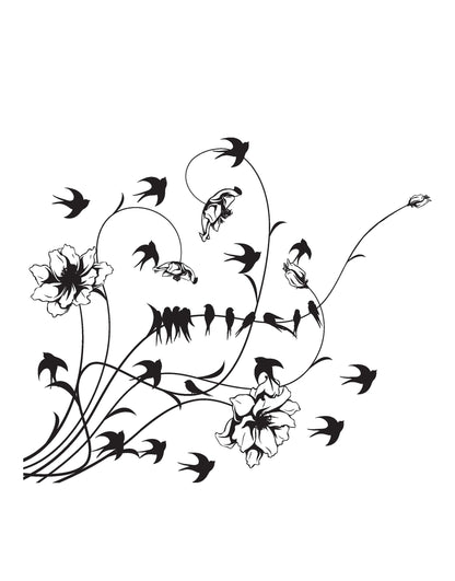 Birds flying Around Flowers Vines Vinyl Wall Decal Sticker #1001
