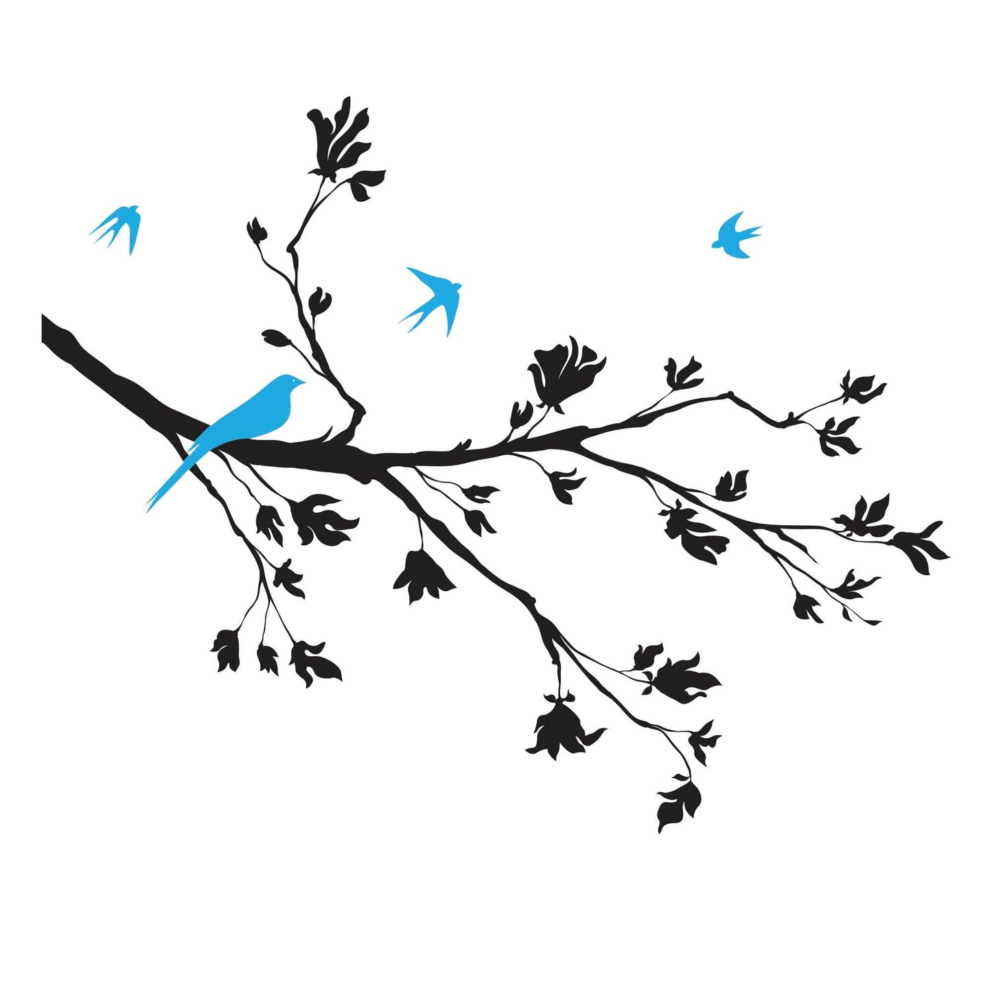 Springtime Flying Birds on Tree Branch Vinyl Wall Decal Sticker. #1010