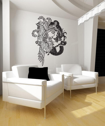 Vinyl Wall Decal Sticker Chinese Dragon and Bird #1058