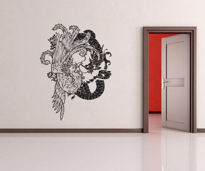 Vinyl Wall Decal Sticker Chinese Dragon and Bird #1058