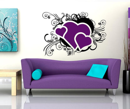Vinyl Wall Decal Sticker Hearts and Floral Vines #1079