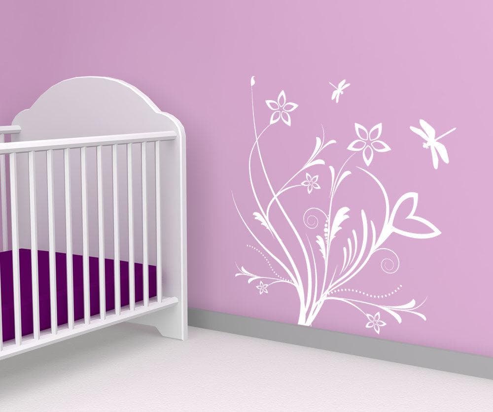 Vinyl Wall Decal Sticker Flowers with Dragonflies #1080