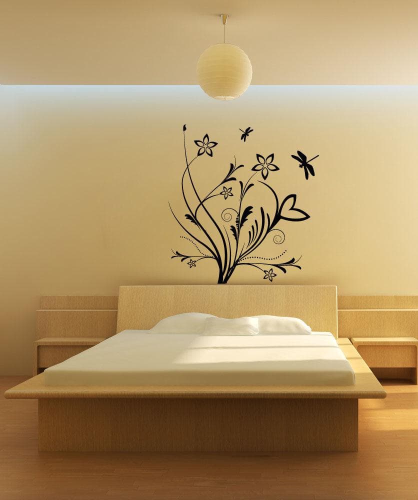 Vinyl Wall Decal Sticker Flowers with Dragonflies #1080