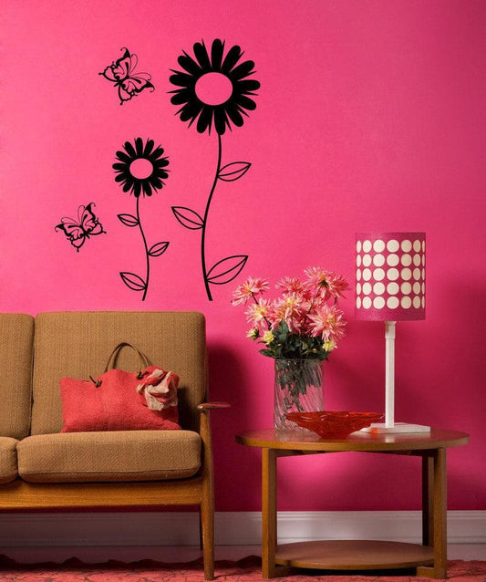 Vinyl Wall Decal Sticker Daisies with Butterflies #1099