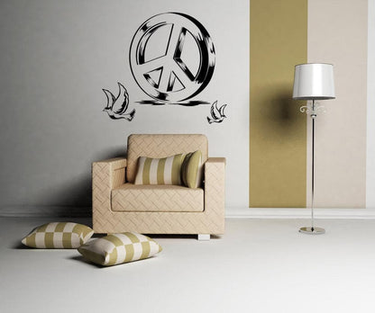 Vinyl Wall Decal Sticker Peace Sign and Doves #1110
