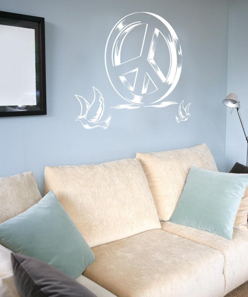 Vinyl Wall Decal Sticker Peace Sign and Doves #1110