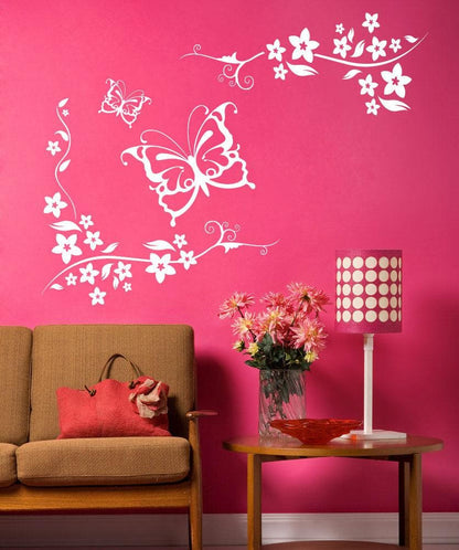 Vinyl Wall Decal Sticker Butterflies and Floral Vines #1118