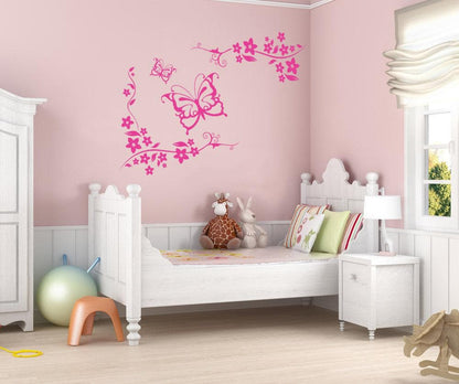 Vinyl Wall Decal Sticker Butterflies and Floral Vines #1118