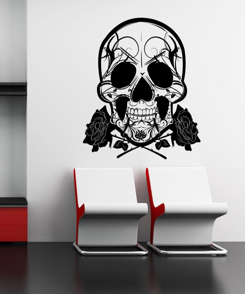 Skull And Roses Vinyl Wall Decal Sticker. #1167 – StickerBrand