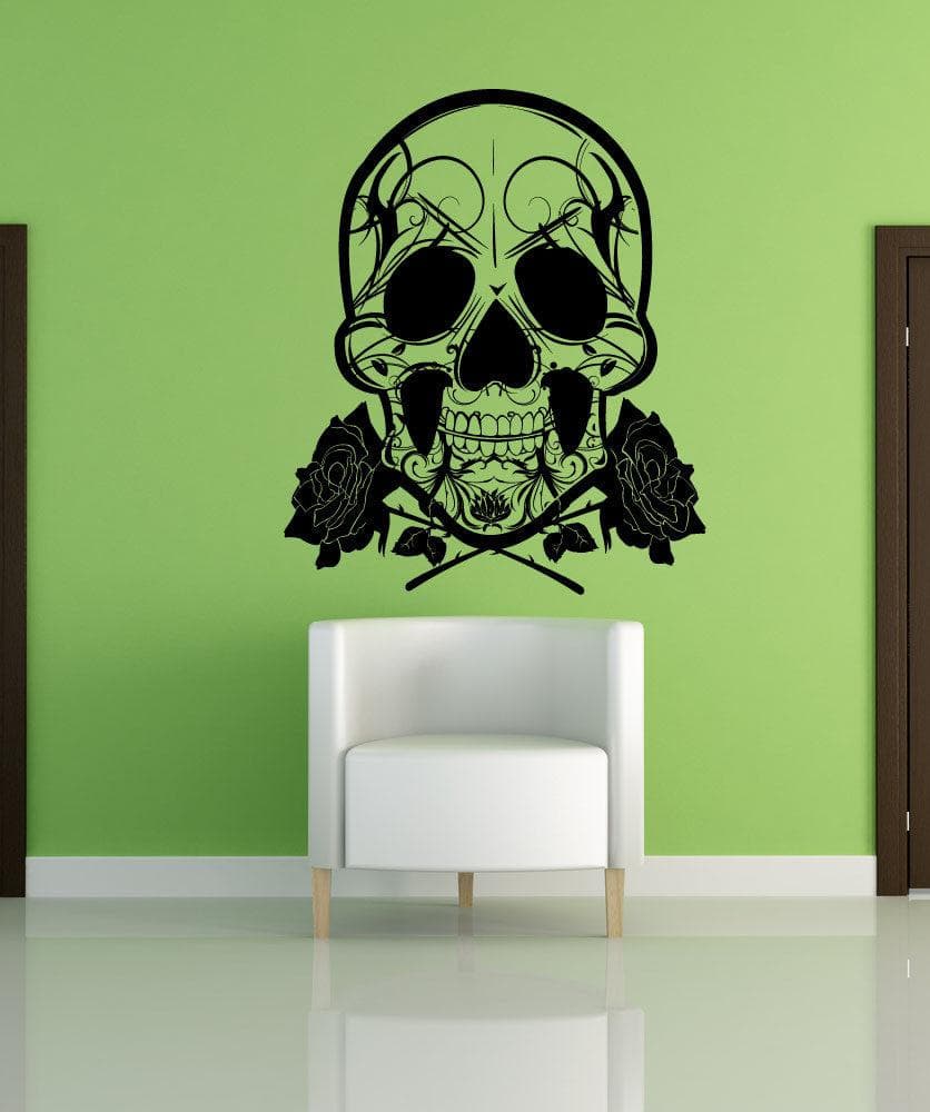 Skull and Roses Vinyl Wall Decal Sticker. #1167