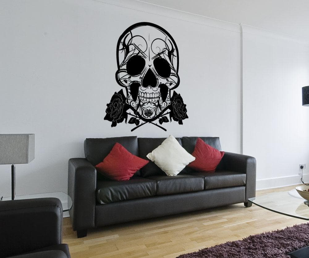 Skull and Roses Vinyl Wall Decal Sticker. #1167
