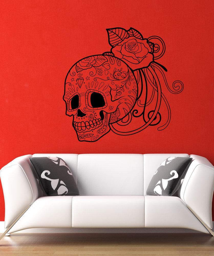 Vinyl Wall Decal Sticker Sugar Skull and Rose #1175