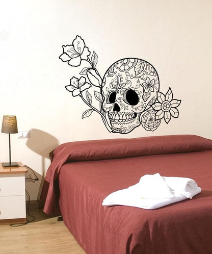 Day of the Dead Sugar Skull with Flower Wall Decal. #1179