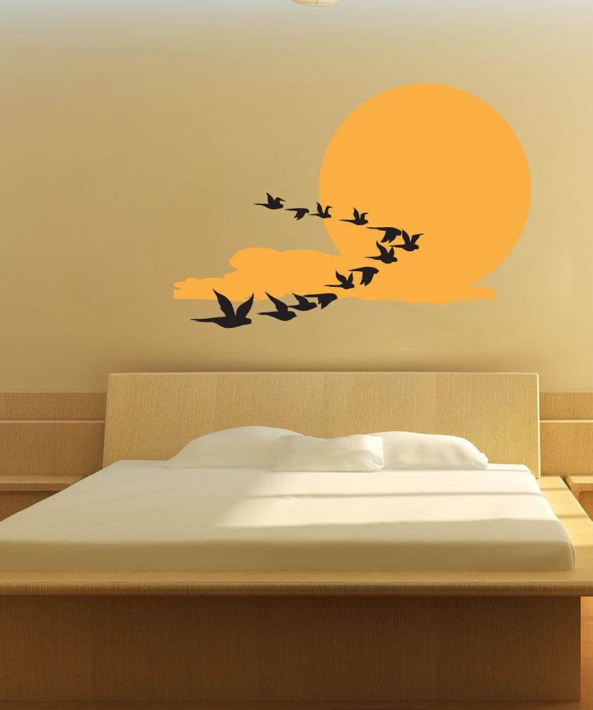 Birds Flying In Front of Sun Wall Decal Sticker. #1195
